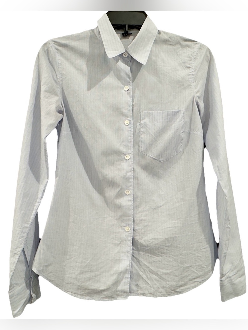Theory Light Blue White striped Pattern Buttoned Down Long sleeve Shirt Sz P